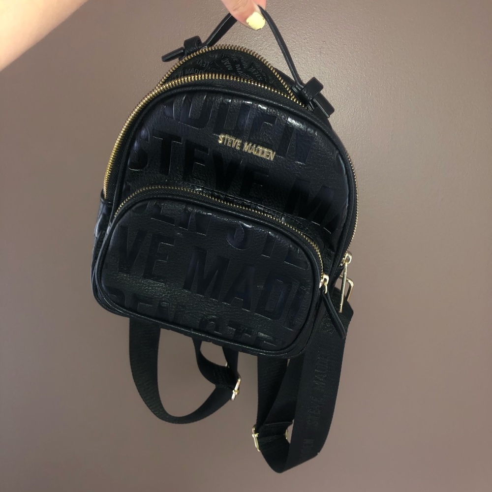 Steve Madden Black Mini Backpack with Gold Hardware